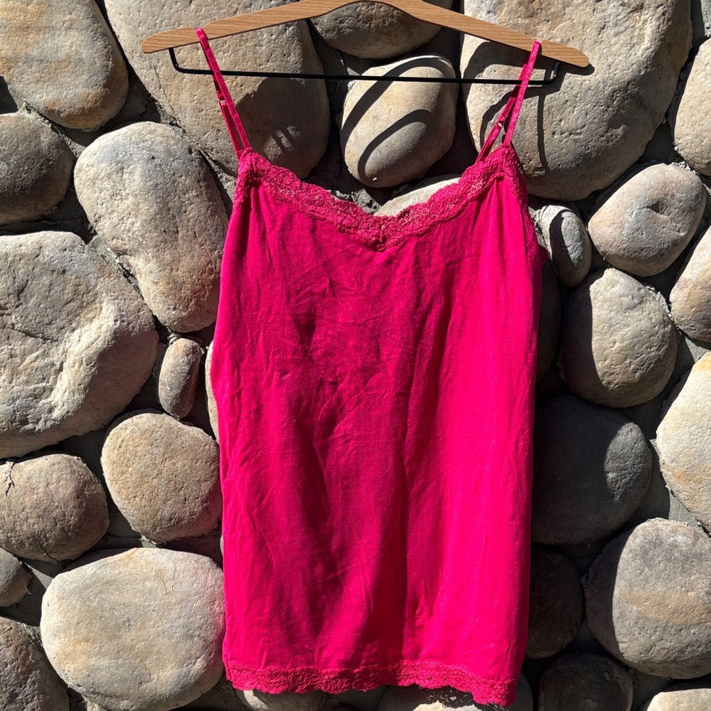 Aeropostale Hot Pink w/ Lace Trim Stretch Cami w/ Shelf Bra
